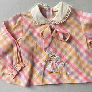 Vintage Tiny Tots Original Pastel Gingham Peter Pan Collar Top